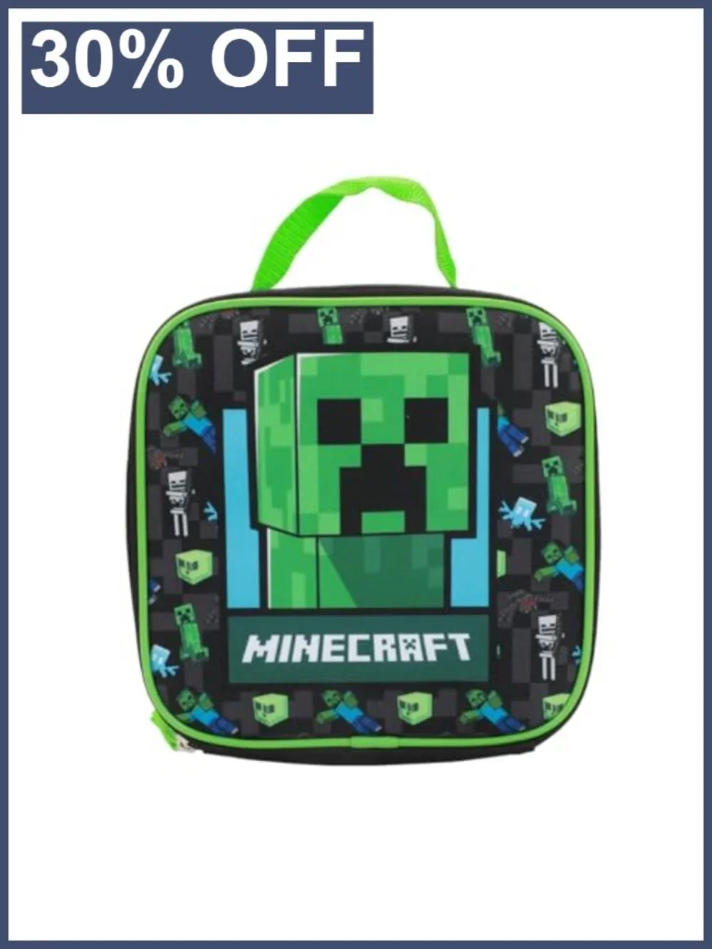 Kids Minecraft Creeper 5-Piece Backpack Set with Lunchbox and Water Bottle
